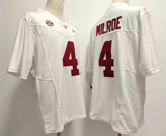 Mens Alabama Crimson Tide #4 Jalen Milroe White 2023 F.U.S.E. Stitched Football Jersey